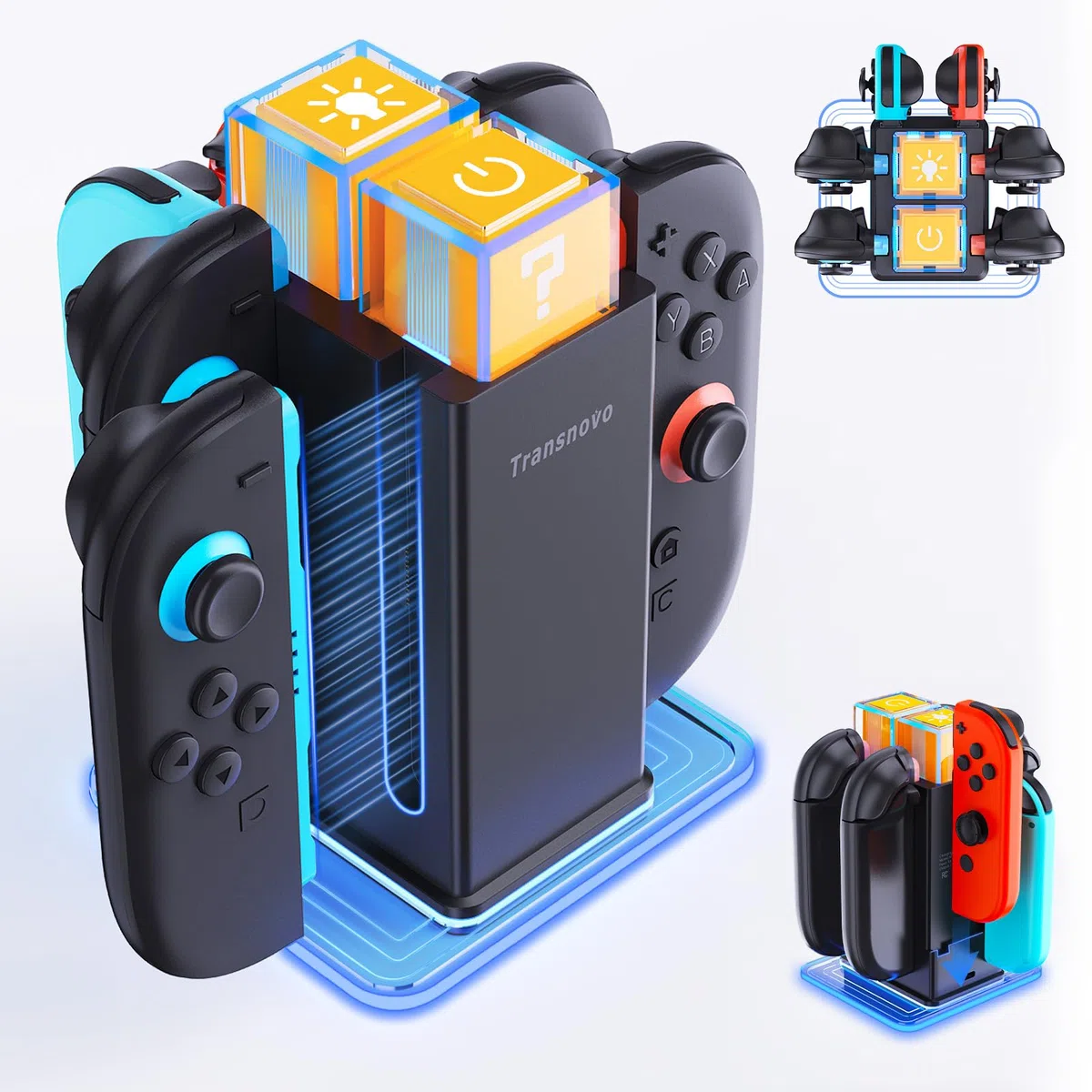 Dock di Ricarica 6-in-1 per Nintendo Switch 2/Switch/OLED, Caricatore Controller Switch con Sistema di Ricarica Doppio Magnetico & a Scorrimento, 9 Modalità RGB & 4 Livelli di Luminosità