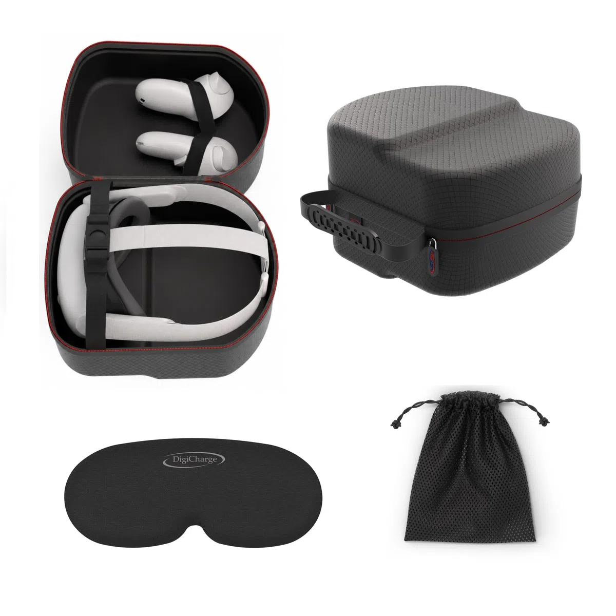 Digicharge Custodia Rigida Compatibile Con Meta Quest 3S / Quest 3 Oculus Quest 2 Cuffie VR Con Cinturino Standard, Controller Touch E Accessori, Viaggio Borsa con Finitura in Diamante Nero