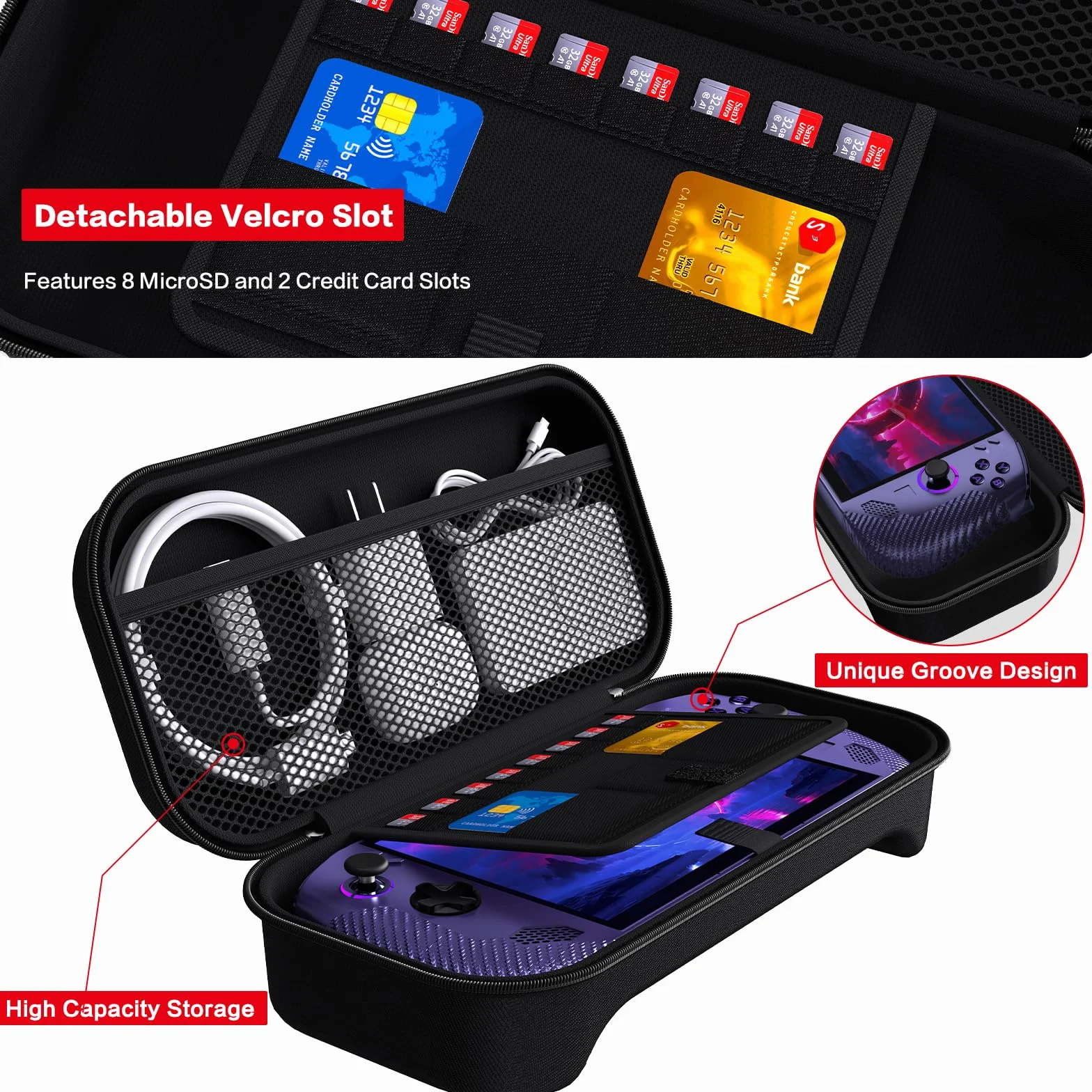 iVoler Custodia Protettiva per ASUS ROG Xbox Ally / ROG Xbox Ally X (7 Pollici), Borsa da Trasporto Antiurto con Scomparto Interno per Caricabatterie e 8 Slot Micro SD - Nero