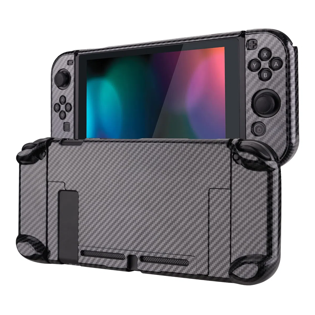 eXtremeRate PlayVital Custodia Protettiva per Nintendo Switch Joycon Console Cover Copertura Rigida Case Separabile per NS Switch Controller Console(Fibra di Carbonio Grafite)