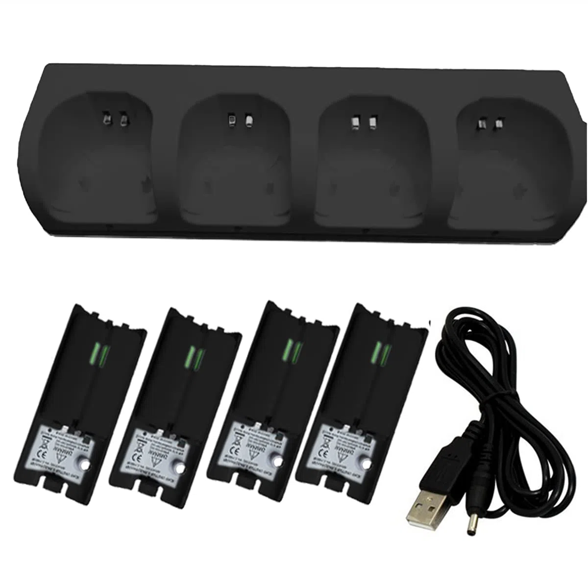 Stazione di Ricarica per Controller WII 4 in 1, Stazione Di Ricarica con 4 Batterie Ricaricabili Da 2800 Mah e Indicatori LED per Il Controller Wii (Nero)