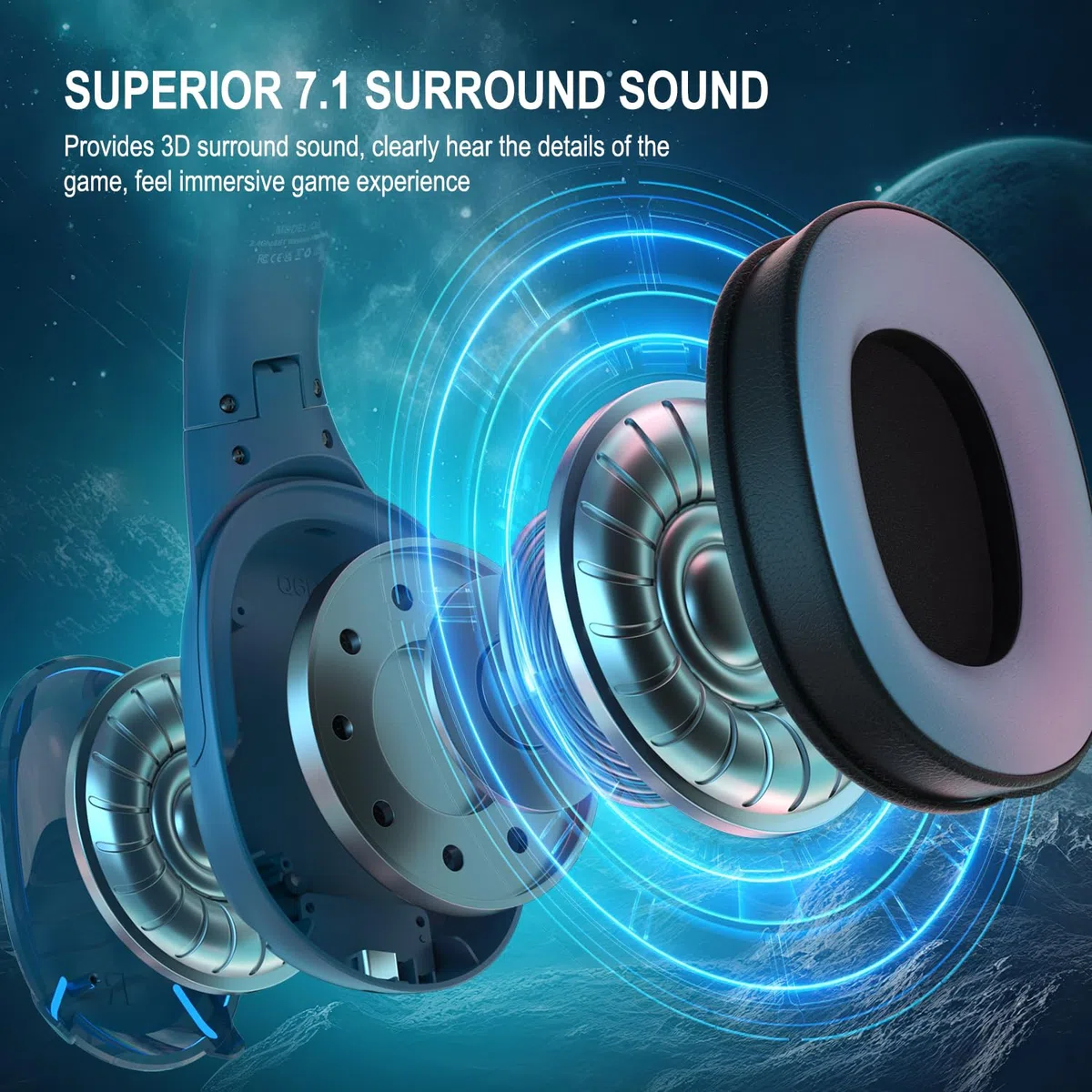 PHOINIKAS Cuffie Gaming Wireless, 2,4GHz Wireless Cuffie per PC/Ps5/Ps4, Microfono a Cancellazione, Cuffie con Microfono, Batteria 30 H, Luce LED, 5.3 Bluetooth per Telefono/Portatile (Blu)