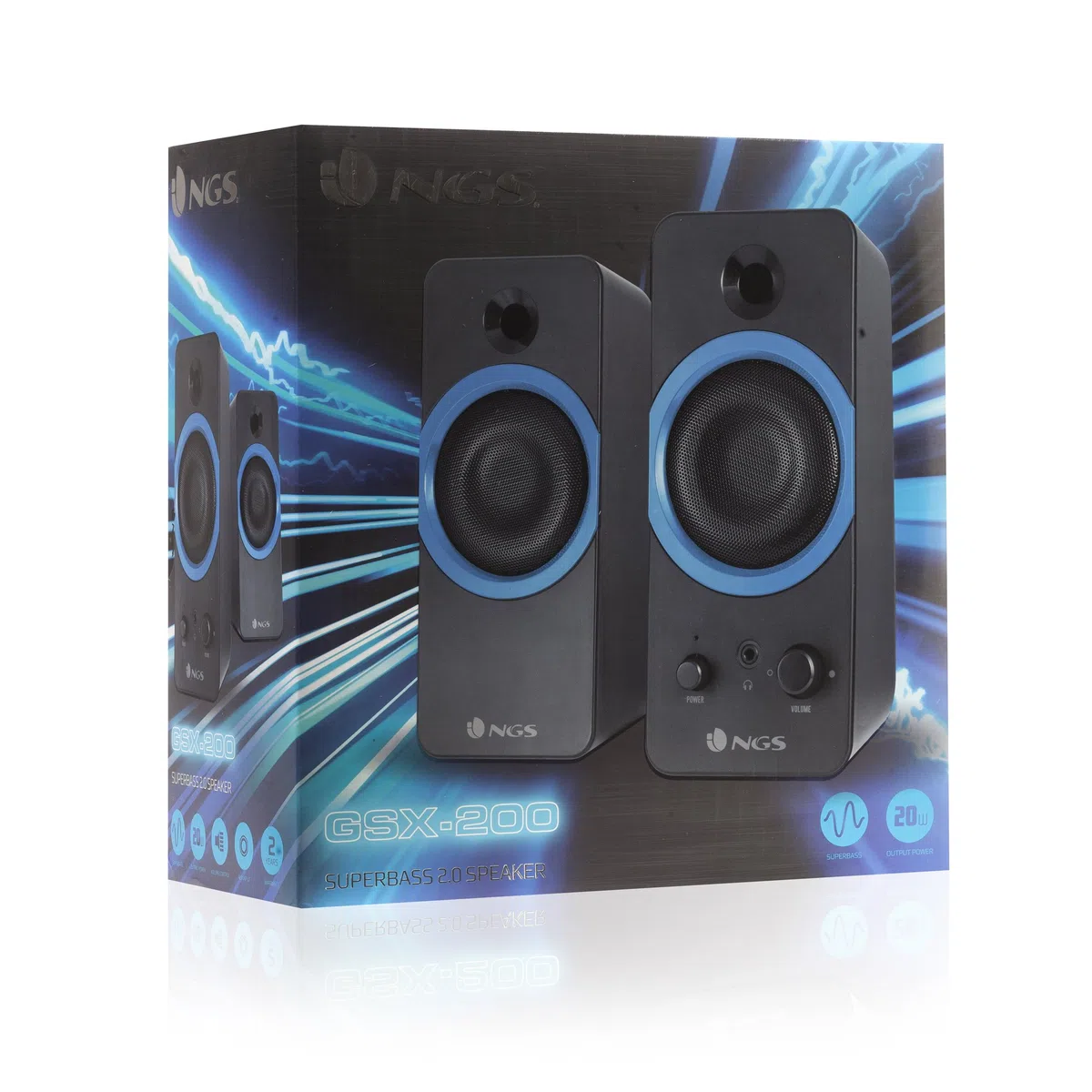 NGS GSX-200 - Altoparlanti Stereo da Gioco con 20 Watt di Potenza e Super Bassi
