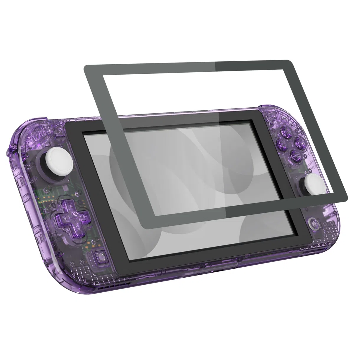 eXtremeRate Custodia Cover Scocca Pulsanti Tasti ABXY DIY Ricambio per Nintendo Switch Lite con Protezione Schermo Pellicola Vetro Temperato(Non Include Console)-Trasparente Viola Atomico