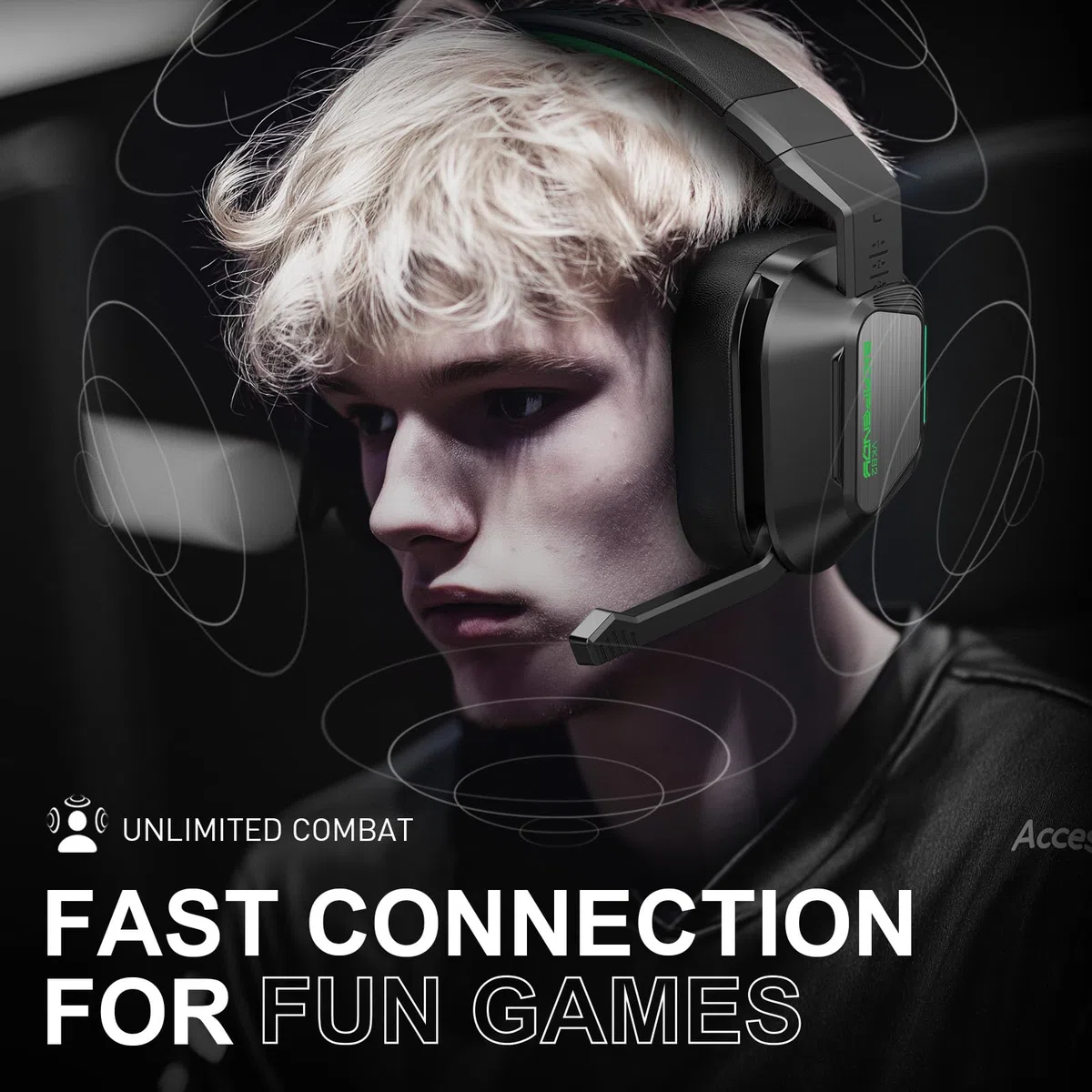 VK82 Cuffie da gioco senza fili, 2.4GHz Cuffie Wireless con Microfono + 5.4 Bluetooth, Cuffie da gioco pieghevoli per Ps5, Ps4, PC, Switch, Mac, Batteria da 50 Ore, LED Light, Nero Verde
