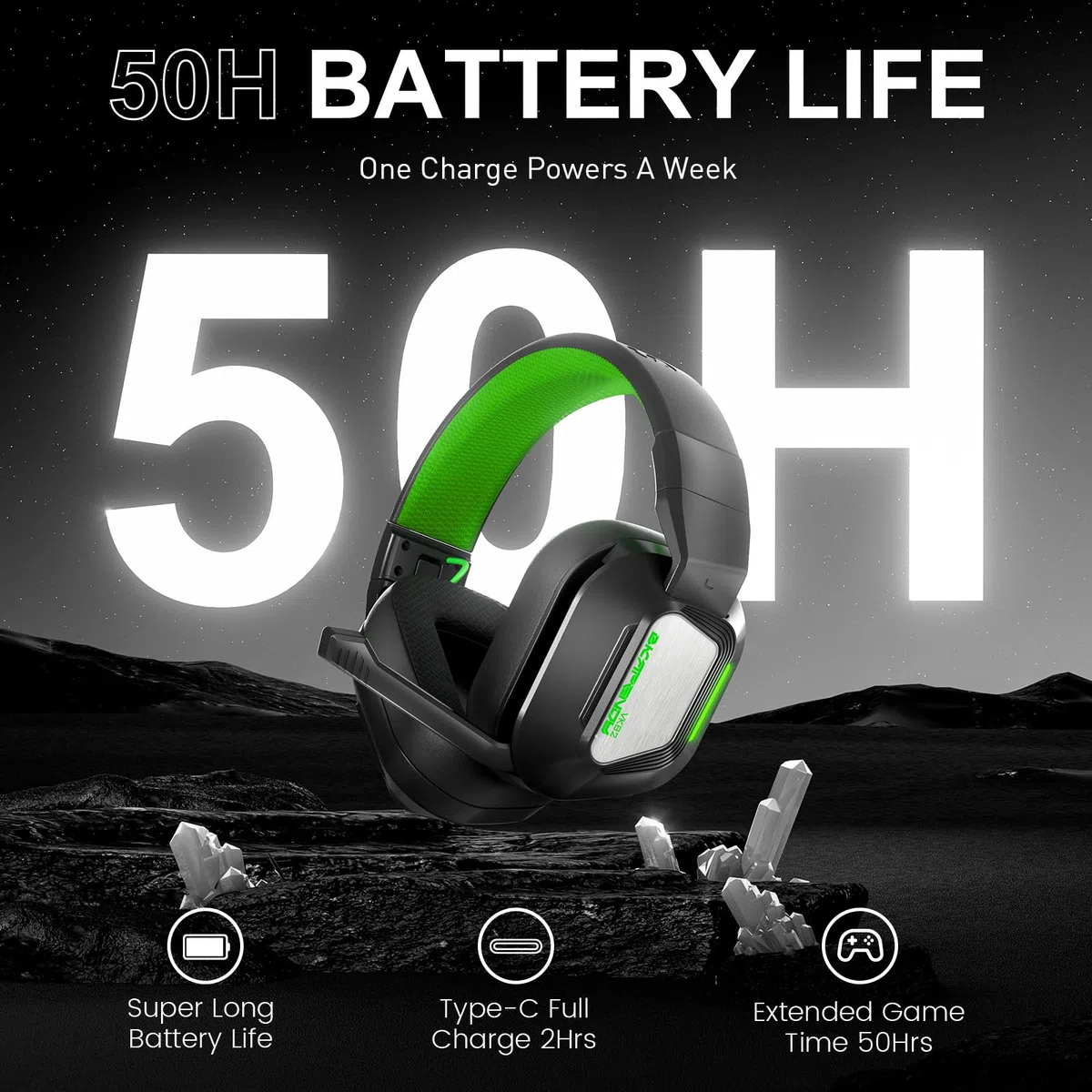 VK82 Cuffie da gioco senza fili, 2.4GHz Cuffie Wireless con Microfono + 5.4 Bluetooth, Cuffie da gioco pieghevoli per Ps5, Ps4, PC, Switch, Mac, Batteria da 50 Ore, LED Light, Nero Verde