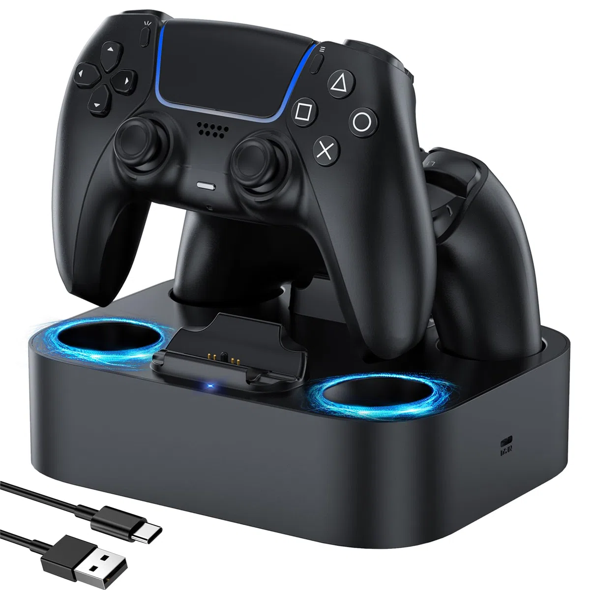 LVFAN Stazione di ricarica per controller PS5, controller PS5, dock di ricarica veloce con protezione chip di sicurezza e indicatore LED, stazione di ricarica per controller Playstation 5 (nero)