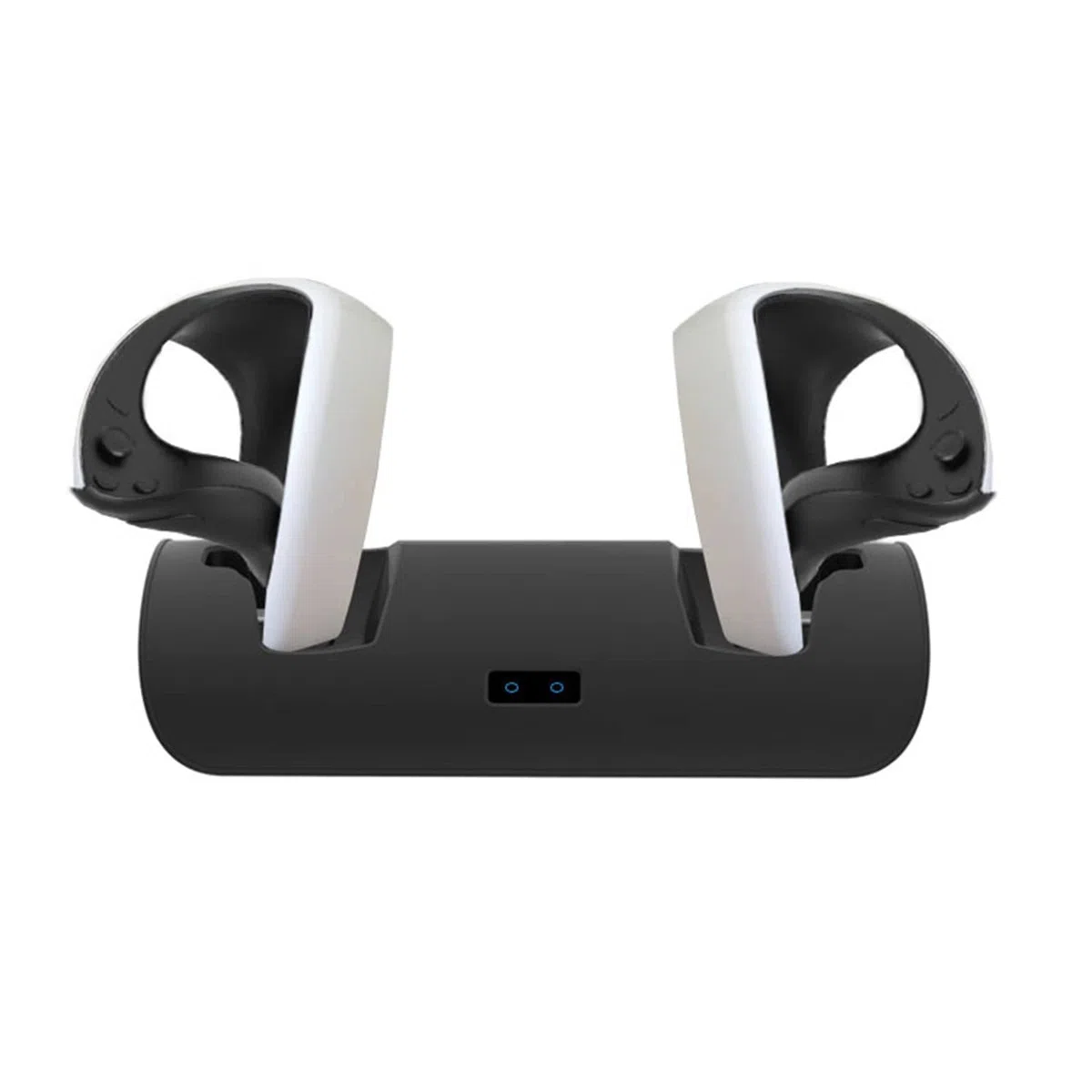 Doppia stazione di ricarica VR per controllo PS VR2, supporto per caricatore con maniglia VR, supporto di ricarica con indicatori luminosi a LED (nero)
