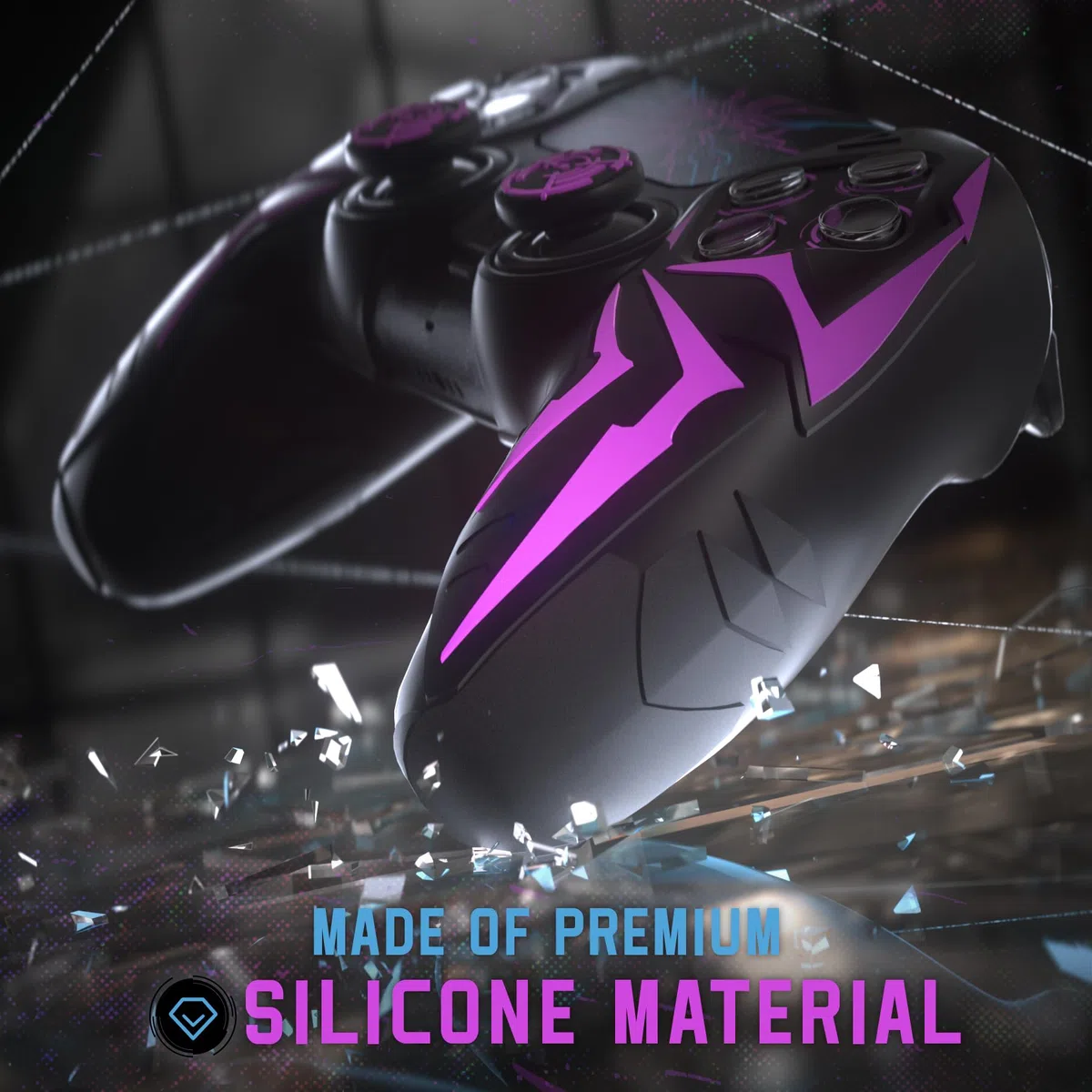 PlayVital Cover Controller per ps5 Joystick Custodia Silicone Skin Antiscivolo Grip Ergonomico, 2 Copri Analogici e 6 Adesivi, Adatto per ps5 Base di Ricarica, Cyber Spider - Nero&Viola