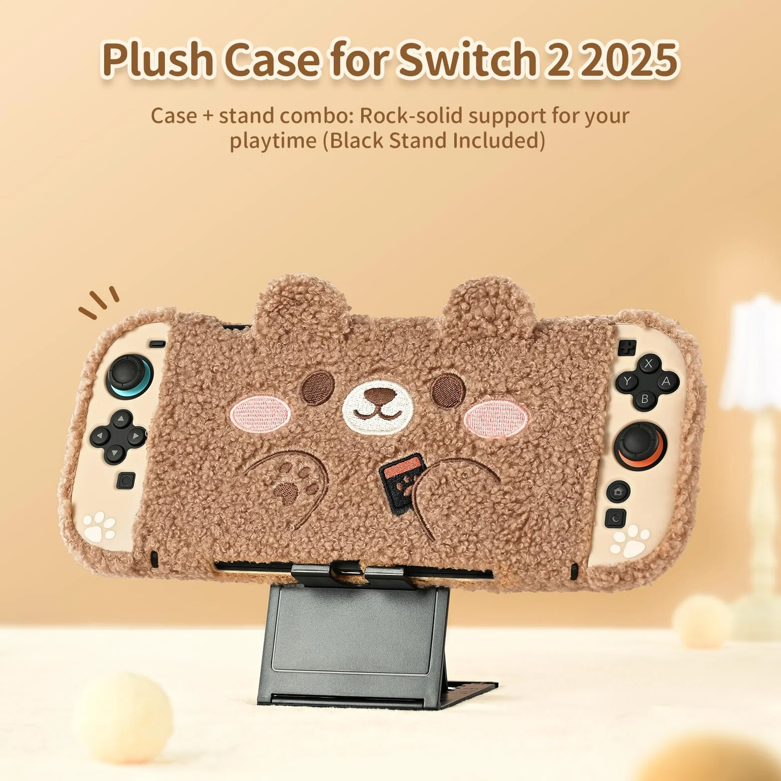 GeekShare Plush Case Compatible with Switch 2 (2025), NS2 Protective Cover for Switch Console and Grip Joy Controller, Plush Bear