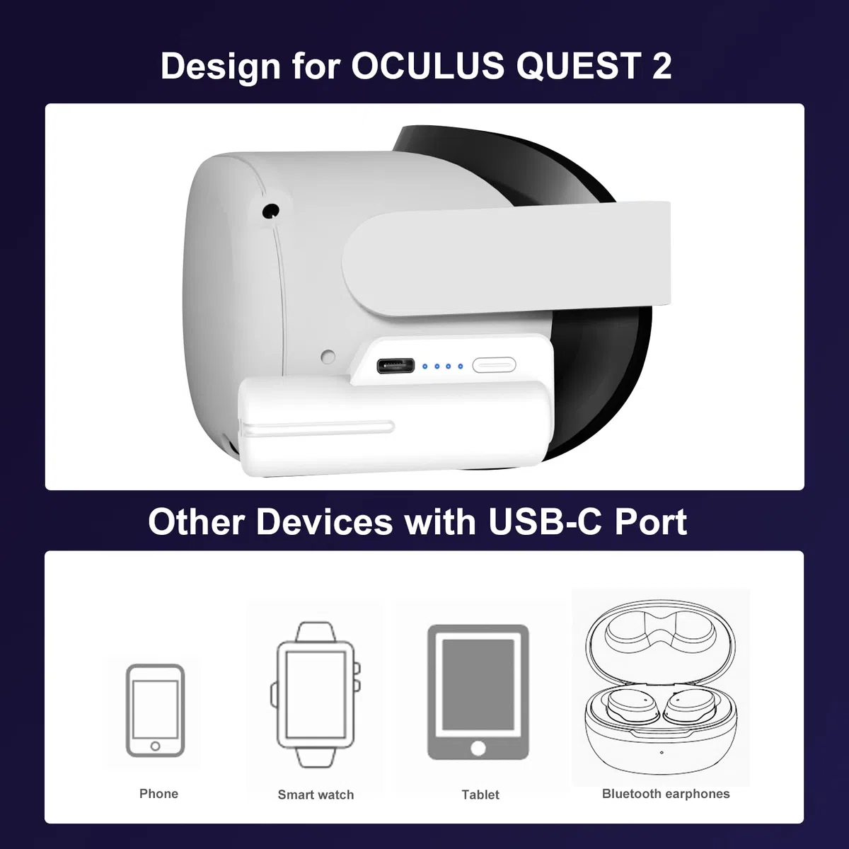 Batteria per Meta Quest 2 5000mAh Power Bank per Oculus Quest 2 Leggero VR Caricabatterie Accessori con 2-4 ore di riproduzione estesa