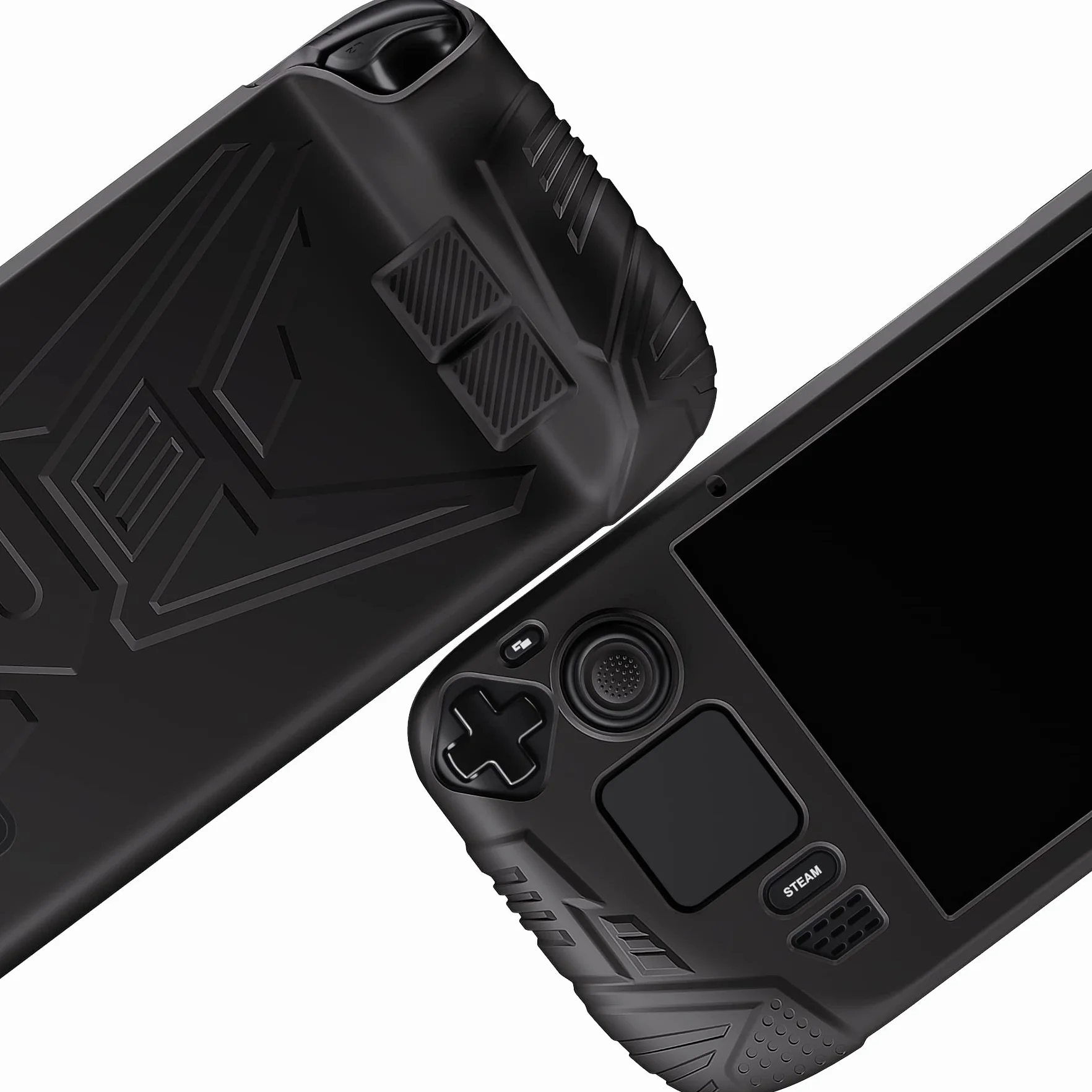 PlayVital Cover Protettiva per Steam Deck LCD,Custodia Skin Silicone Case Morbida per Steam Deck LCD Console con Tasti Posteriori&Copri Analogici,Armor Series-Nero