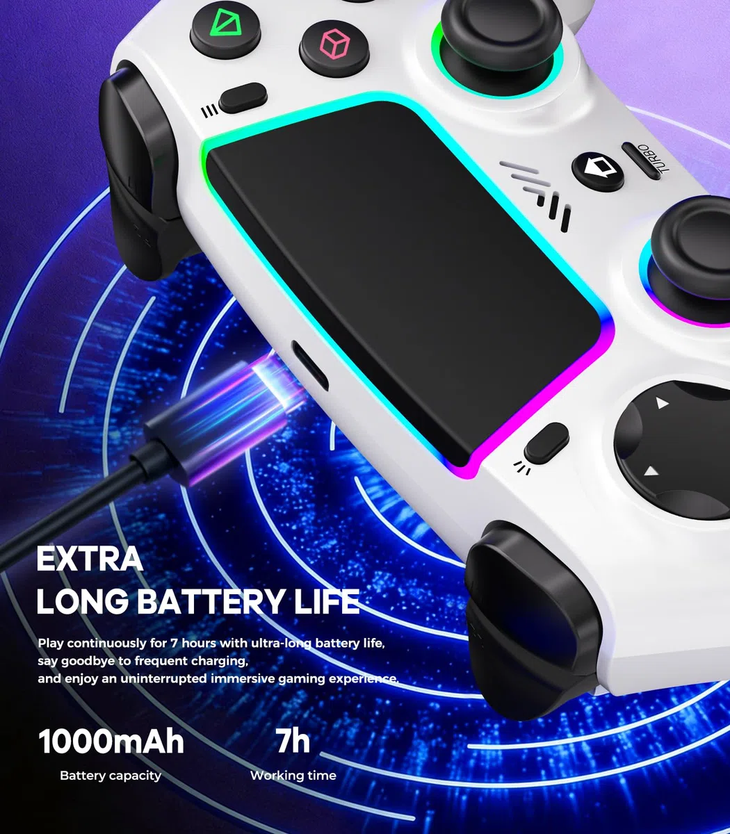 SZPACMATE Controller Wireless per PS4/PS3/Switch/PC/iOS/Android/Steam Deck, con 8 Colori RGB/Joystick Effect Hall/Batteria 1000 mAh/Turbo/Doppia Vibrazione/Programmabile/Impugnatura Antiscivolo