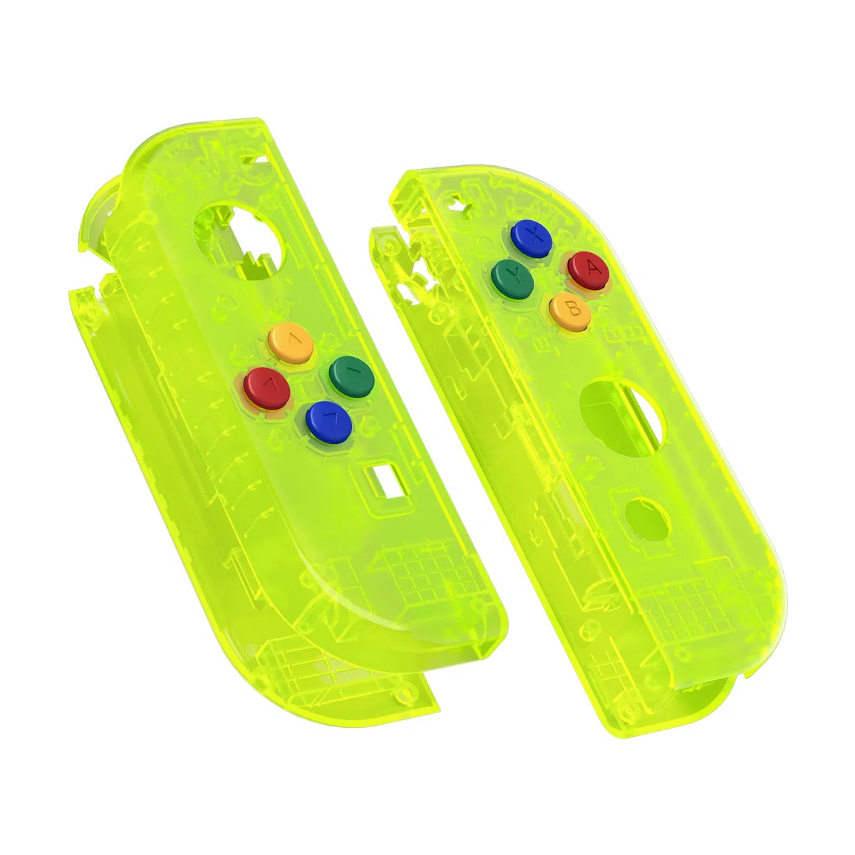 eXtremeRate Cover Custodia Tasti Ricambio per Nintendo Switch/OLED Joycon,Scocca Grip Case Pulsanti Kit per Nintendo Switch/OLED Joystick Controller,Senza Joycon-Trasparente Verde Limone