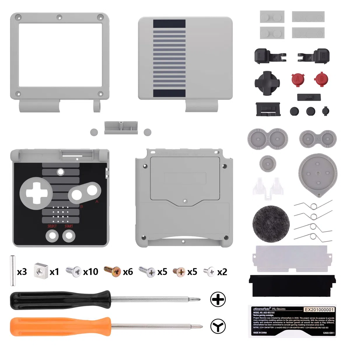 eXtremeRate Cover Custodia Tasti Ricambio per Gameboy Advance SP,Scocca Pulsanti Kit per GBA SP Console-Compatibile con IPS&Standard LCD(Non Include Console&IPS Schermo)-Stile NES