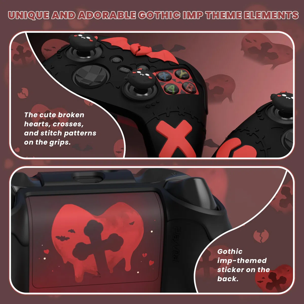 playvital Cover Controller per Xbox Series X/S Joystick,Custodia Skin Silicone Protettiva Antiscivolo&4 Copri Levette Analogiche-Serie Imp Gotico-Nero