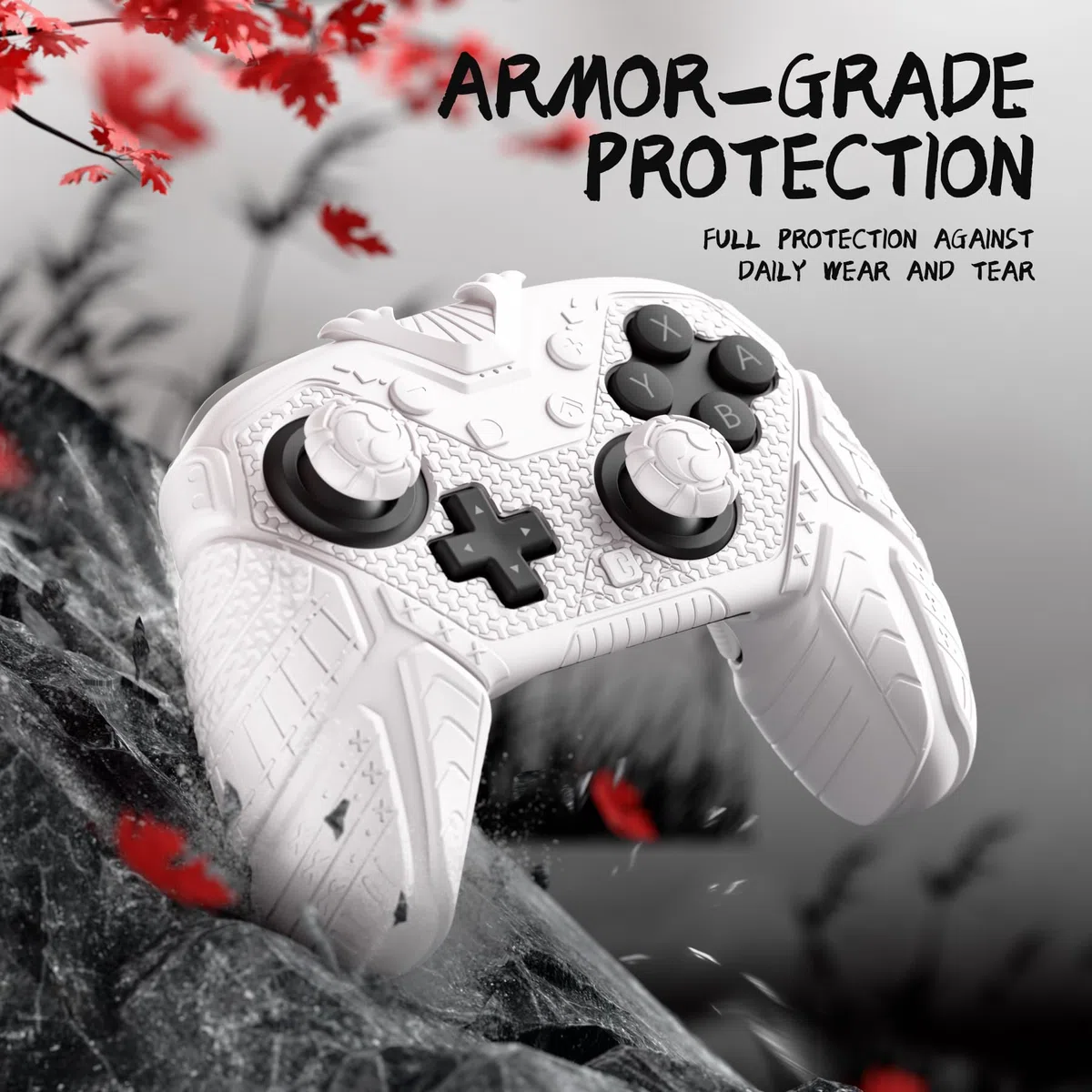 playvital Cover Controller per Nintendo Switch 2 PRO Joystick Custodia Silicone Grip Antiscivolo & Copri Analogici & Tasti Posteriori & Adesivi, Accessori per Switch 2 PRO, Samurai Armor-Bianco