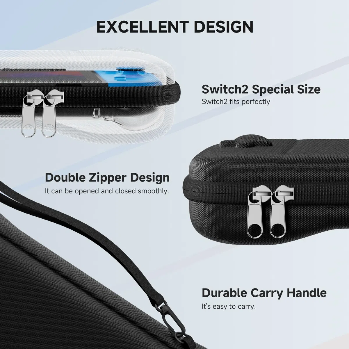 ECHTPower Custodia per Switch 2, con Cover Trasparente, Pellicole Protettive, Custodia Rigida Nylon, Interno Morbido, 4 in 1 Kit Accessori per Switch 2 Console-Protezione da Urti e Graffi
