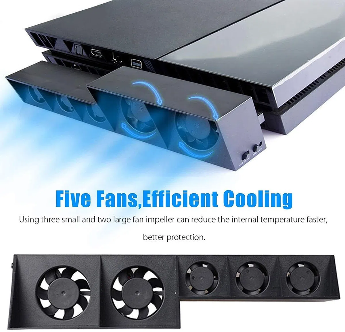 Linkhood Ventola di raffreddamento per PS4, raffreddamento esterno USB 5 ventole Turbo controllo della temperatura Ventole di raffreddamento per console di gioco Sony PlayStation 4 (solo per PS4)