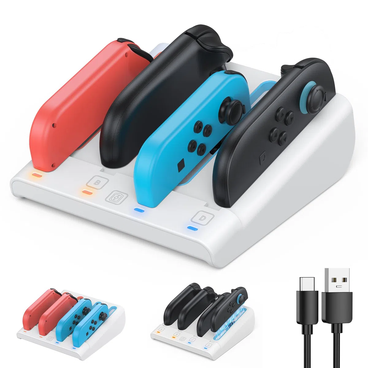 RGB Caricatore per Switch 2/Switch 1, FASTSNAIL Dock di ricarica compatibile con Switch 2 per Joycon 2, Controller accessorio per Switch 2/Switch 1