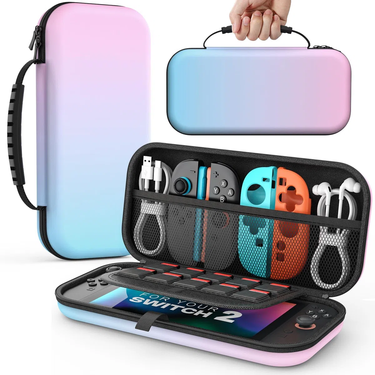 MoKo Custodia per Nintendo Switch 2 2025, Custodia da Viaggio Rigida Protettiva Portatile per Switch 2 Console Accessori, custodia sottile Cover con 10 Slot per Cartucce e Tasche