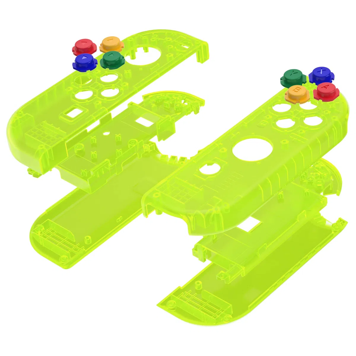 eXtremeRate Cover Custodia Tasti Ricambio per Nintendo Switch/OLED Joycon,Scocca Grip Case Pulsanti Kit per Nintendo Switch/OLED Joystick Controller,Senza Joycon-Trasparente Verde Limone
