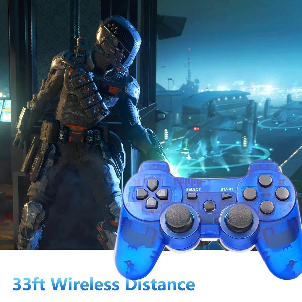 PS-3 Controller 2 Pack, Dual Shock 3 Wireless Gamepad Joystick for PlayStation 3, Compatible with PS-3 Console, Ergonomic Design, Rechargeable Battery, Vibration Feedback - 2 Controllers in Set