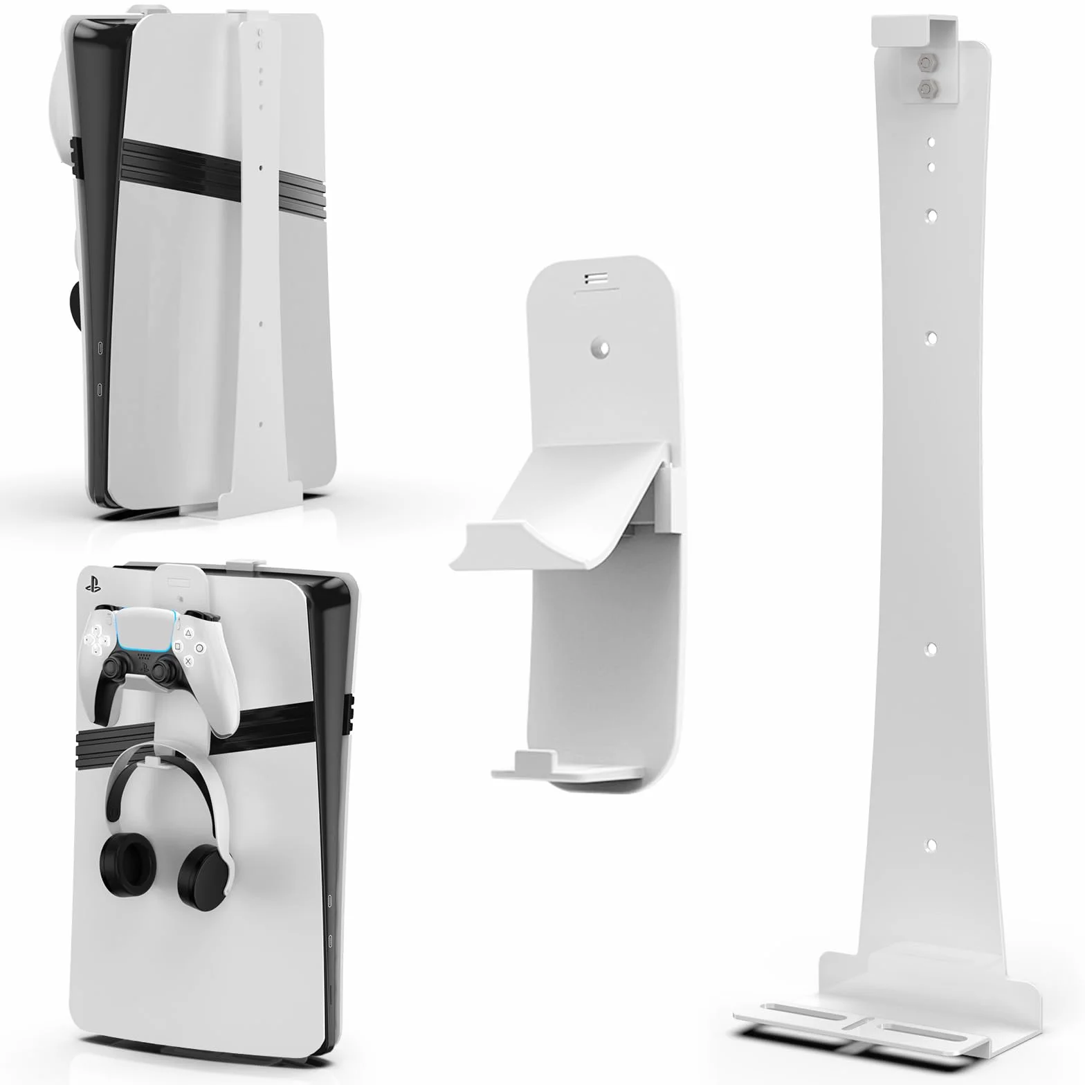 Supporto da parete per PS5 Slim, staffa da parete per PlayStation 5 Slim Staffa per montaggio a parete per PlayStation 5 Slim in acciaio robusto con Supporto per cuffie del controller (Bianco)