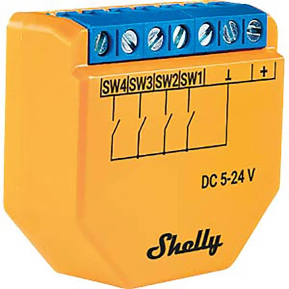 Shelly Plus i4 DC, Controller Wi-Fi a 4 Ingressi Digitali per Interruttori Intelligenti Shelly, 5-24VDC, Illuminazione, Multiclick, Domotica, Alexa & Google, iOS Android, Nessun Hub Richiesto