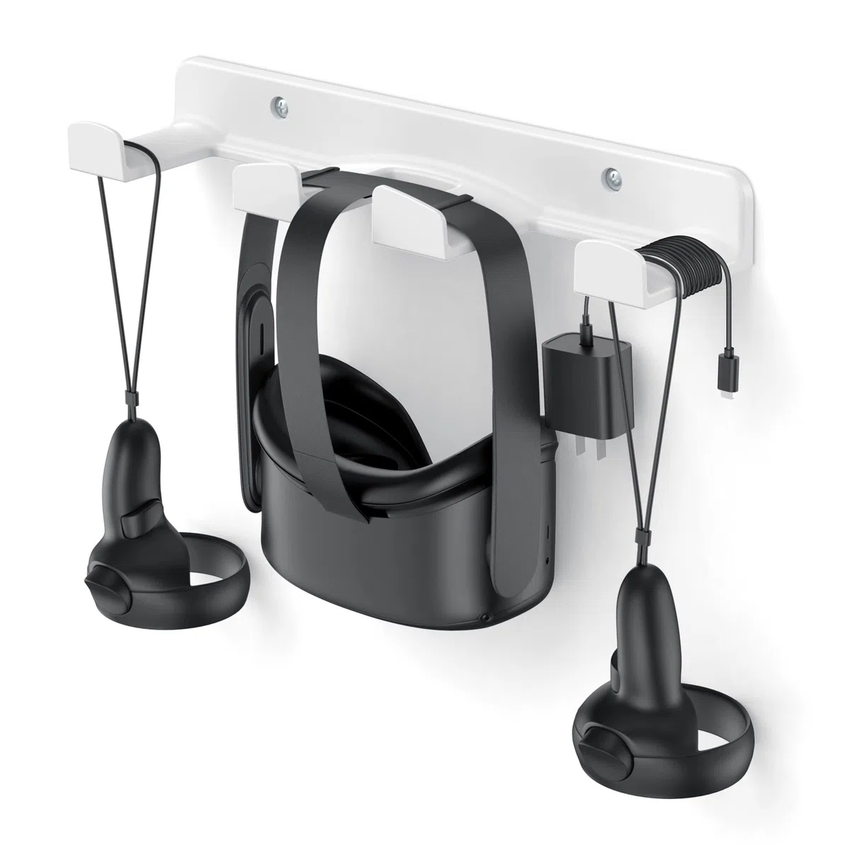 HomeMount Supporto da Parete per VR – Compatibile con Oculus Quest 3/2/Rift/S, supporto 2 in 1 per visore e controller, salvaspazio, design sicuro, installazione facile con viti incluse