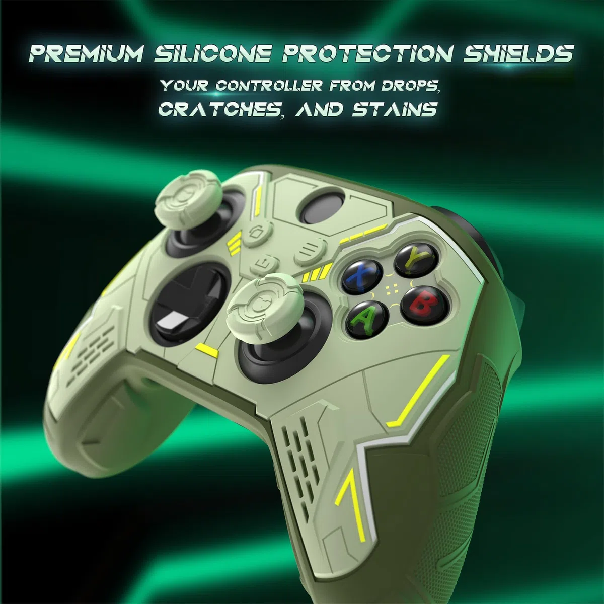 playvital Cover Controller per Xbox Series X/S Joystick, Custodia Silicone Case Grip Antiscivolo & Copri Levette Analogiche & Adesivi, Accessori Protettivi, Mecha Stellare-Verde