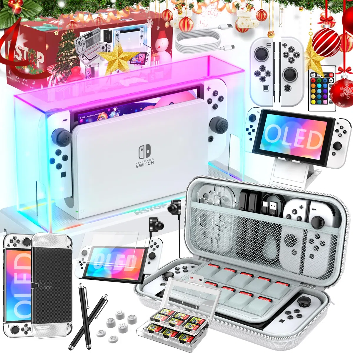 Accessori Switch OLED 25 in 1 per Nintendo Switch OLED,Set Regalo di Coperture Antipolvere Illuminate per Switch OLED con Custodia Switch OLED,Cover Switch OLED,Coperchio Antipolvere Switch OLED
