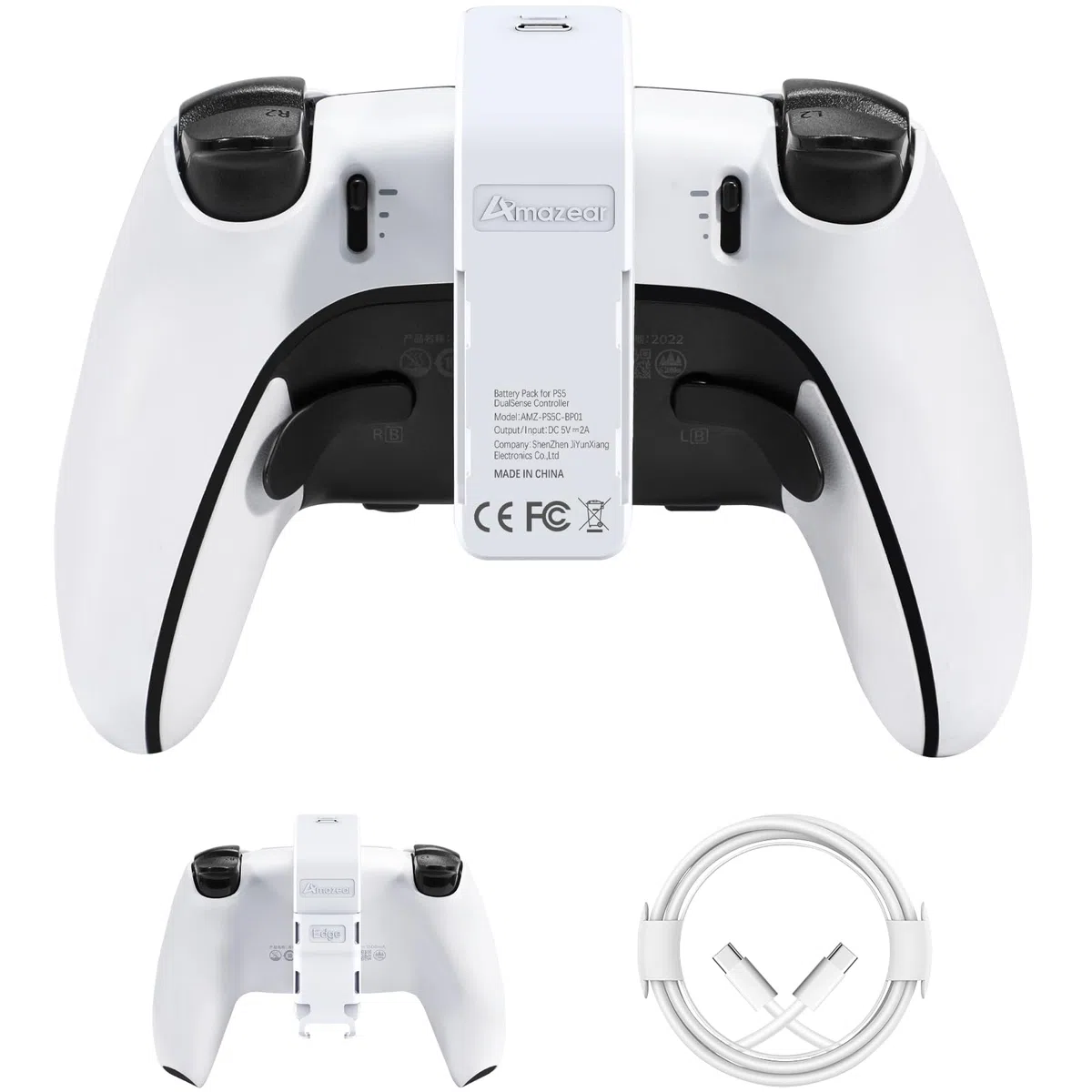 AMAZEAR Akku Pack für PS5 DualSense Controller, Playst-ation 5 Zubehör 3000mAh Schnell Ladegerät, tragbarer wiederaufladbarer zusätzlicher Akku für PS5 Edge oder Standard Game Controller (weiß)