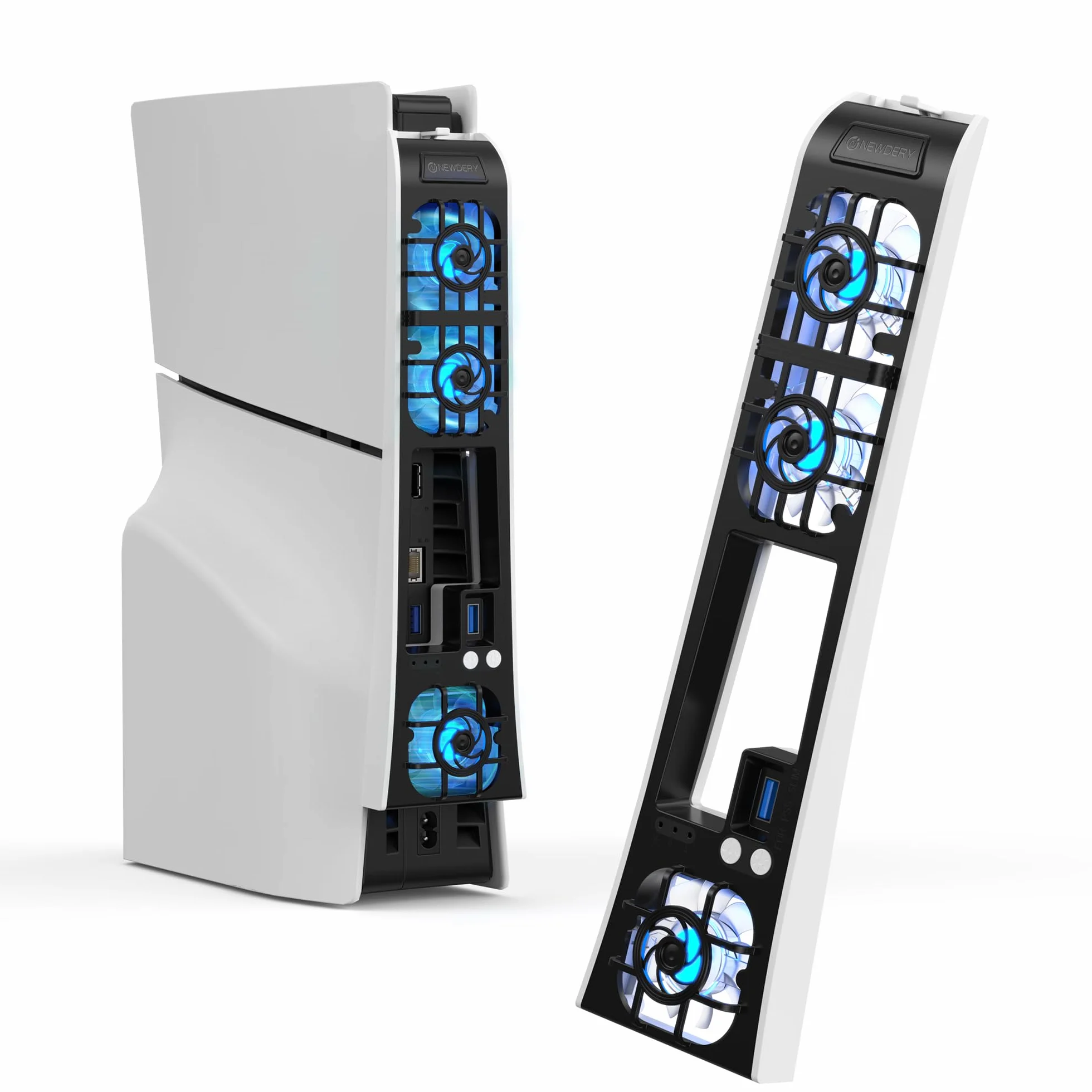 NEWDERY Ventola di raffreddamento per console PS5 Slim, ventola di raffreddamento silenziosa aggiornata, velocità regolabile in temperatura automatica, luce RGB dinamica, porta USB 3.0