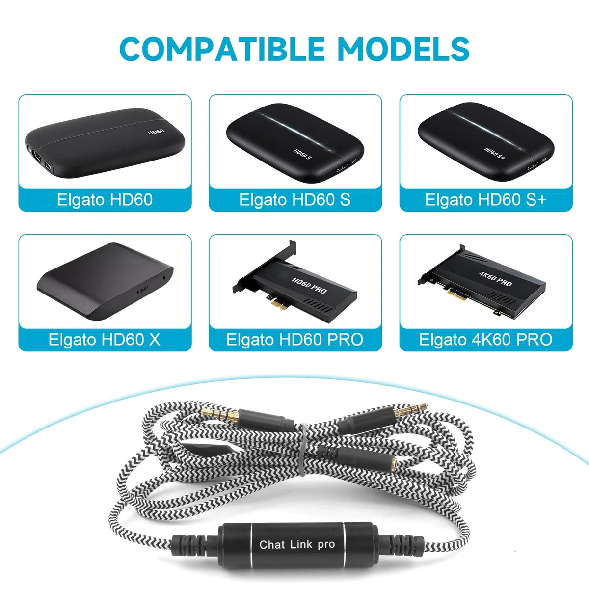 Chat Link Pro - Adattatore audio compatibile con Elgato HD60, HD60 X, HD60 S+, HD60 S, HD60 Pro, scheda di acquisizione 4K60 Pro, cavo di collegamento chat per Nintendo Switch, Xbox One, Xbox Series X