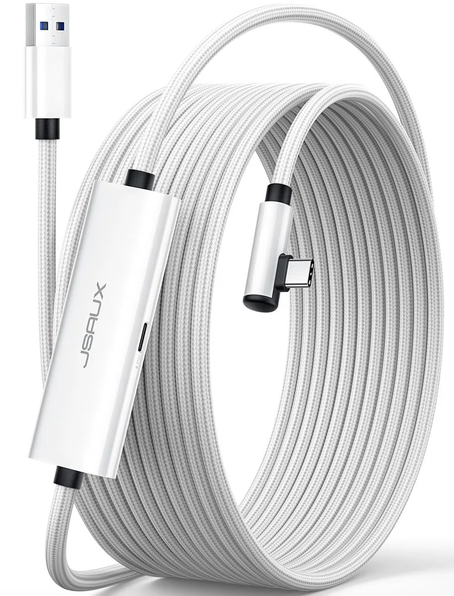 JSAUX Cavo Link 16ft con Ricarica 18W, Compatibile con Oculus Meta Quest 3S/3/2/Pro e Pico 4, Accessori PC VR e Steam VR, Cavo Dati 2-in-1 USB 3.0 ad Alta Velocità 5Gbps USB C per Visori VR