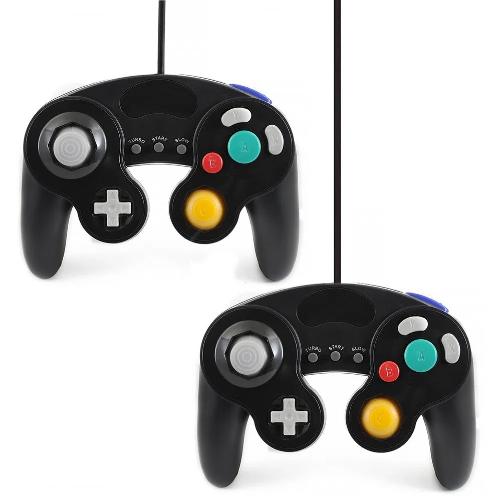 QUMOX 2 x Nero cablata Classico Controller Joypad Gamepad per N. GC e Wii (Turbo caratteristica lenta)