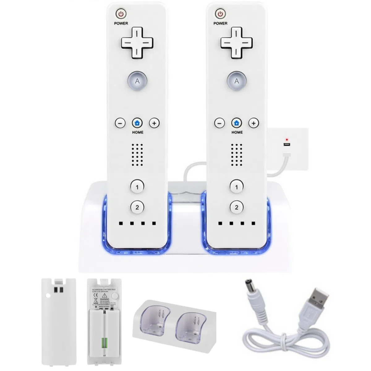 Caricatore per Wii per controller, 2 in 1 Stazione di Ricarica Caricatore Dock con 2 Pack 2800mAh Batteria Ricaricabile Fit per Wii/Wii U Remote Controller