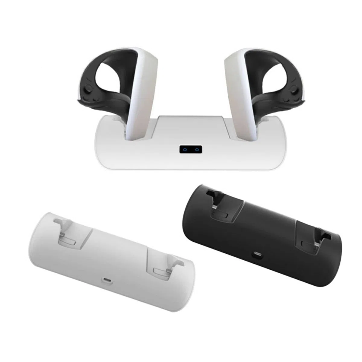 Doppia stazione di ricarica VR per controllo PS VR2, supporto per caricatore con maniglia VR, supporto di ricarica con indicatori luminosi a LED (nero)
