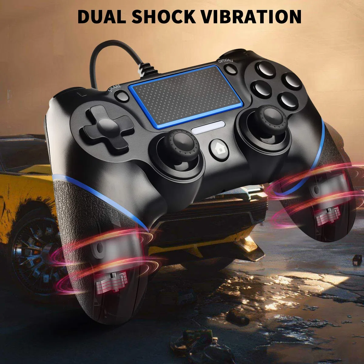 Zexrow Wired Controller per PS-4, USB da 2,1 m Wired Game Controller per Pla-yStation4/Pro/Slim/PC, Gamepad con doppia vibrazione e impugnatura antiscivolo (Nessuna porta audio)