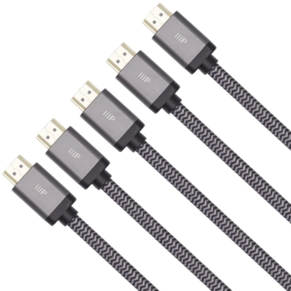 Monoprice Cavo HDMI ad alta velocità certificato 8K, intrecciato, HDMI 2.1, 8K a 60 Hz, 4K a 120 Hz, 48 Gbps, HDR, VRR, classificazione CL2, 4,57 m, nero, confezione da 1