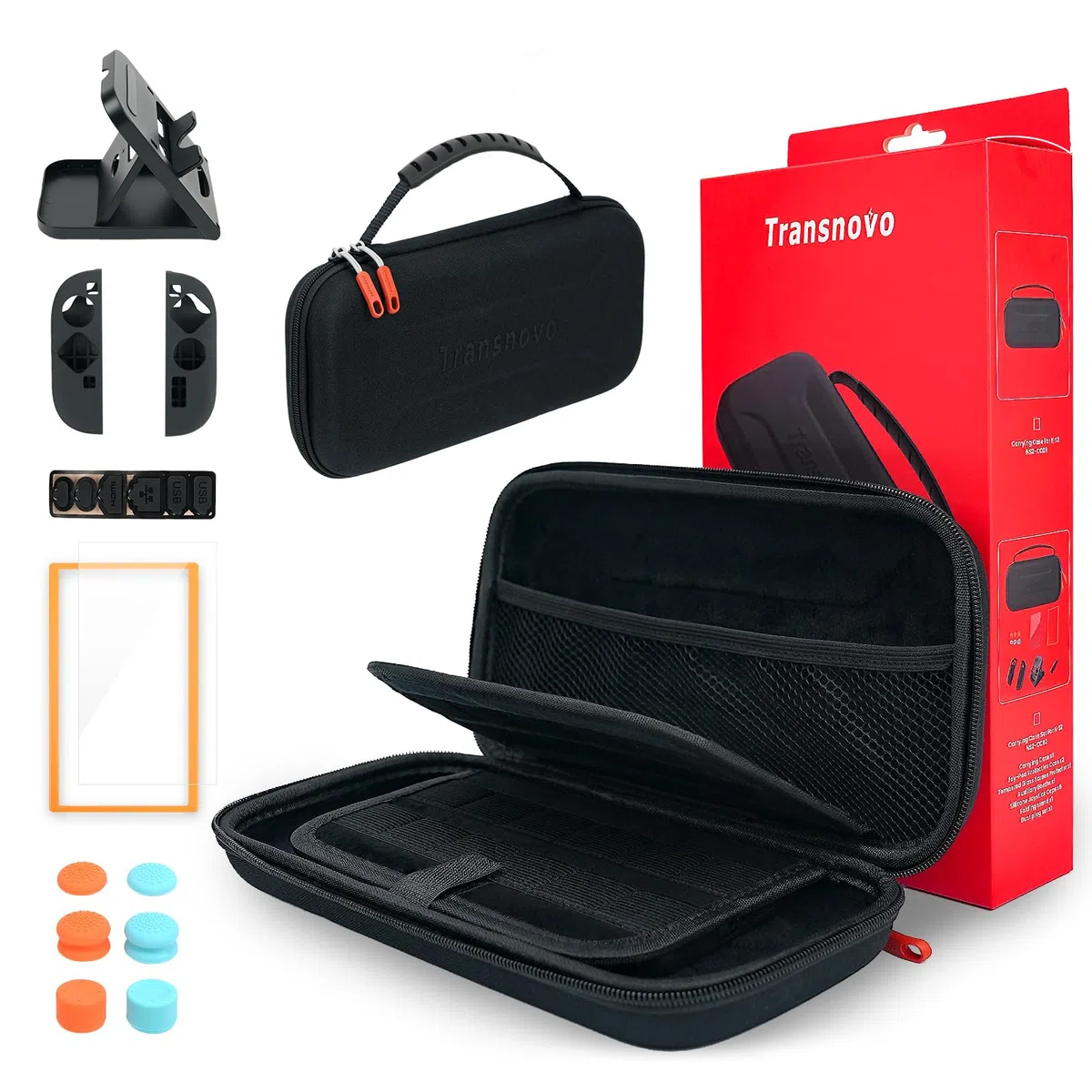TRANSNOVO Custodia Compatible con Nintendo Switch 2 con Accessori – Case Rigido con 24 Slot per Cartucce di Gioco, Protezione Schermo HD, Supporto, Tappi per Joystick e Custodie per Joycon