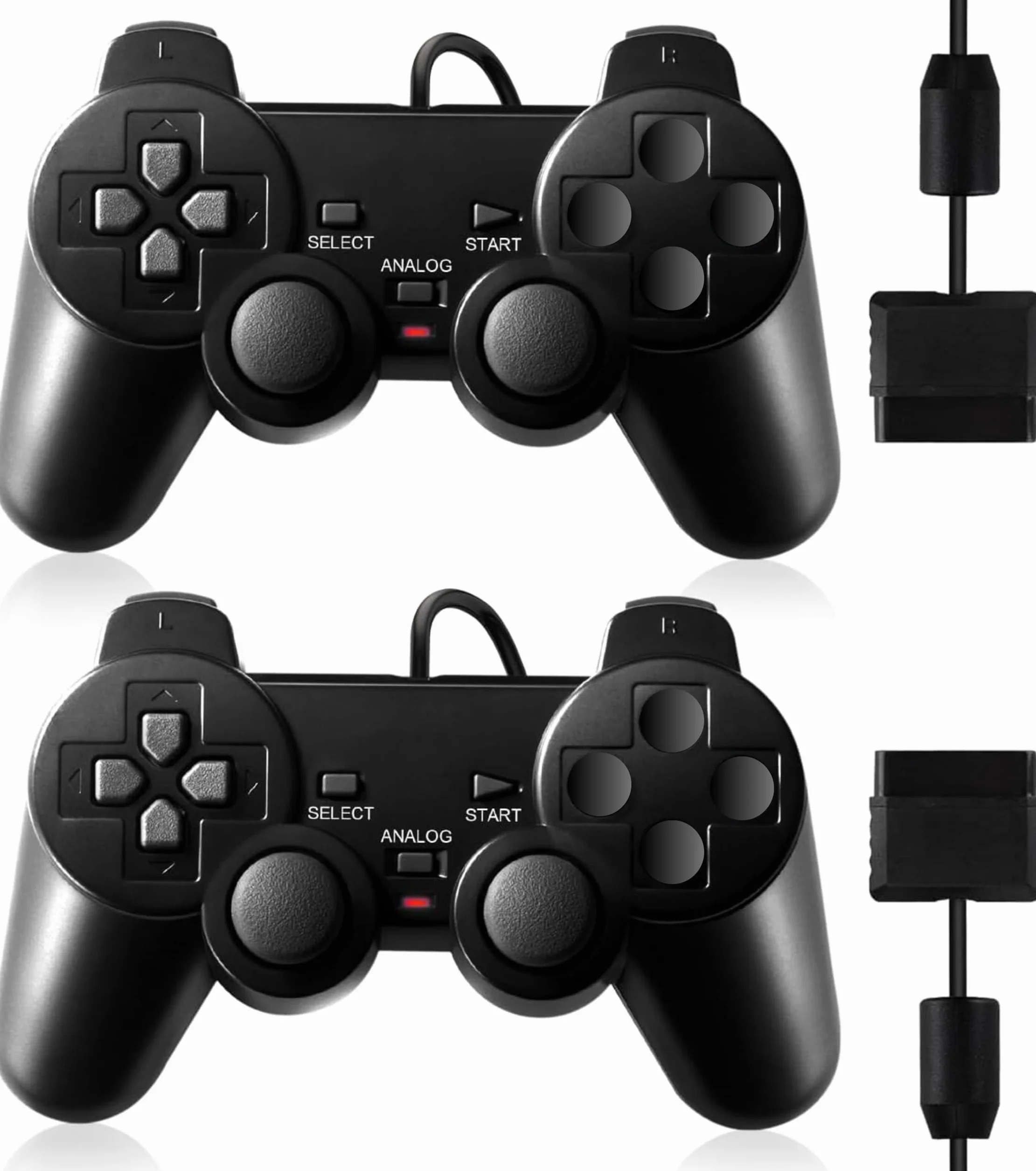 FLLAGG20 | 2X Controller cablato Compatibile con Ps2, PS1, PSX | Nero, 1.8m cavo, | Doppia Vibrazione, Plug and Play, layout ergonomico | Joystick Compatibile con giochi arcade
