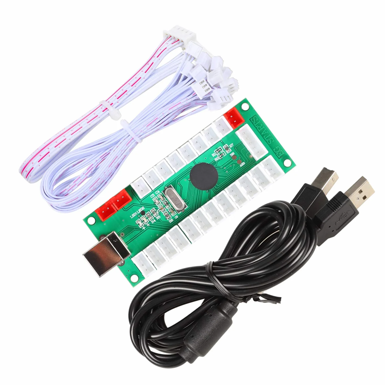 EG STARTS 1 giocatore LED Arcade fai da te Part Kit USB Encoder per PC Gamepad Ellisse & Ovale Stile Bat Joystick + 5V LED Arcade Pulsanti per Videogiochi Mame Raspberry Pi Arcade1up (cromati misti)