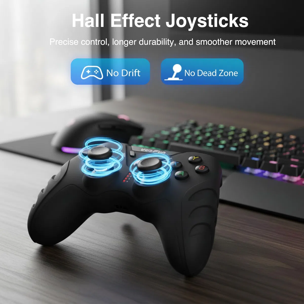 VooFun Controller PC Wireless con Hall Joysticks, 2,4G Controller PS3 Joystick PC con Doppia Vibrazione, Gaming Gamepad per PS3, Windows 7/8/10/11, Steam, Laptop, Raspberry Pi, Android TV