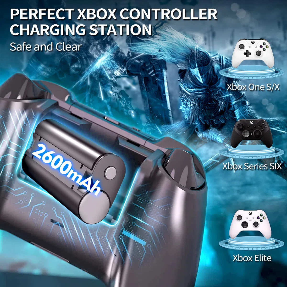 Batteria controller per Xbox One Series X S, stazione di ricarica per controller con 2 batterie ricaricabili da 2600 mAh, accessori per Xbox One/Xbox One S/Xbox One X/Elite/Xbox Series X S