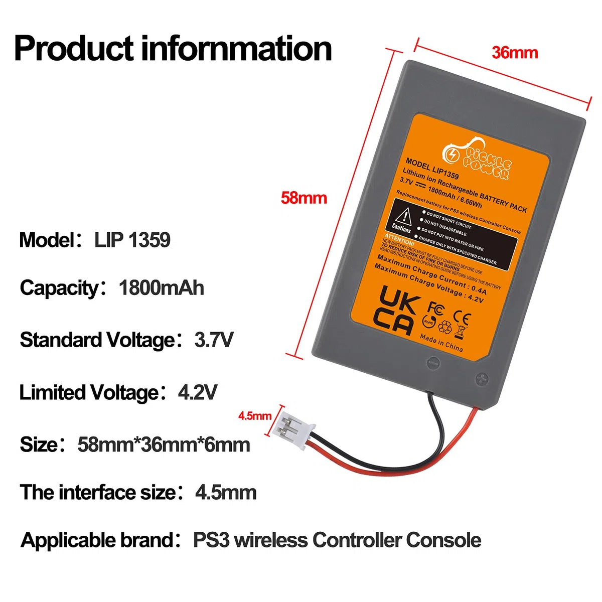 Pickle Power 2 x 1800mAh LIP1359 Batterie per Sony PS3 playstation 3 e Dualshock CECHZC2E CECHZC2U Wireless Controller