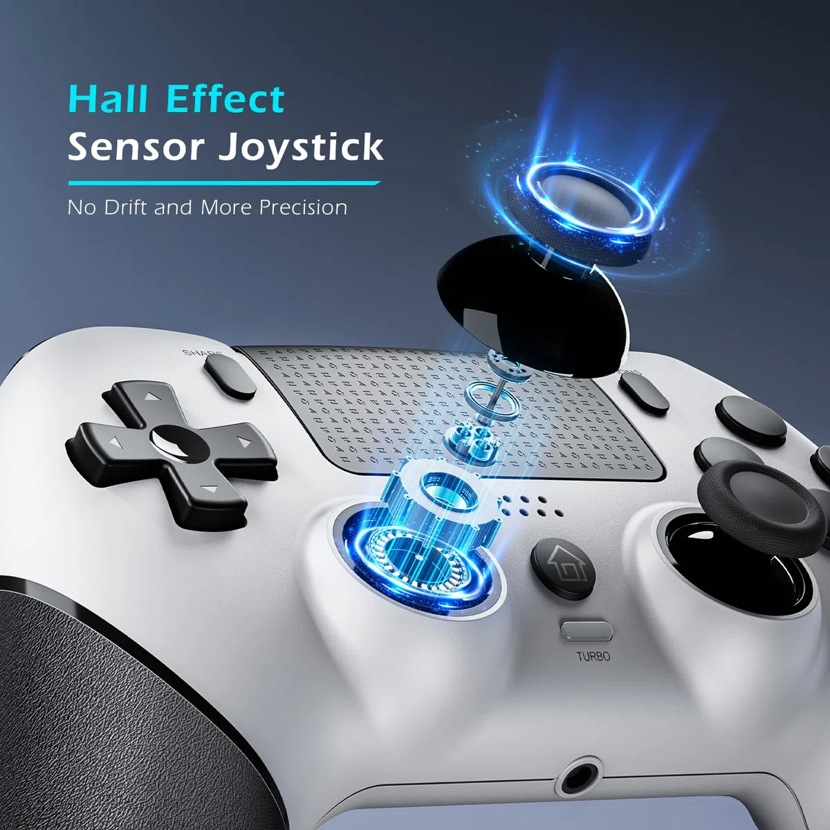 CHEREEKI Controller per PS4 Hall Joystick, Wireless Gamepad Compatibile con PS-4/Slim/Pro, Grande Batteria da 1000mAh Doppio Vibrazione, Sensori di Movimento, Touch Pad, Jack per Cuffie Stereo, Bianco