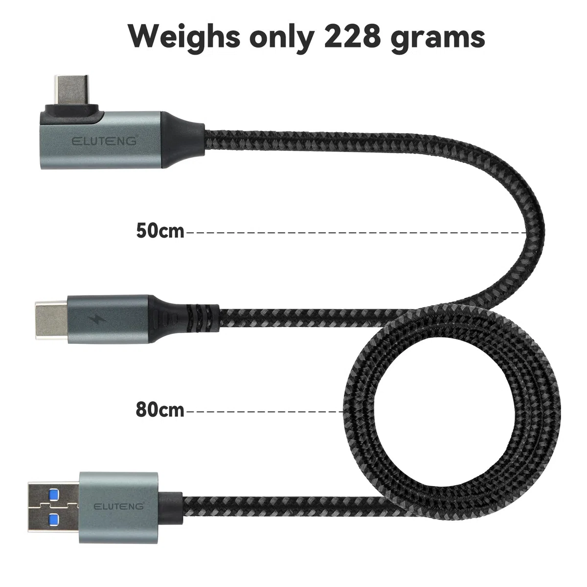 ELUTENG Cavo Link a 90 gradi da 5M per Meta Oculus Quest 3/2 Pro/Pico 4 Cavo da USB 3.0 a Type-C Cable per Cuffie VR e PC da Gioco Cavo di Collegamento con Trasferimento Dati 5Gbps Accessori PC Steam