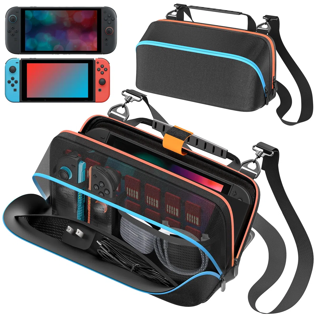 Borsa a Tracolla per Switch 2/OLED/Originali con Tracolla Regolabile, Custodia Switch 2 per Console & Controller Joy-Con 1/2 & Accessori di Gioco, Borsa da Viaggio Switch 2 per Accessori Switch